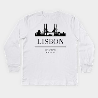 LISBON PORTUGAL BLACK SILHOUETTE SKYLINE ART Kids Long Sleeve T-Shirt